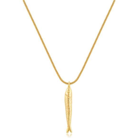 ✨ Gold Fishbone Pendant Necklace – Coastal Summer Beach Jewelry - Picture 1 of 4
